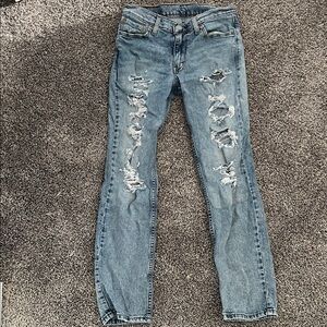 Stylish Distressed Slim Straight Jeans - Blue
